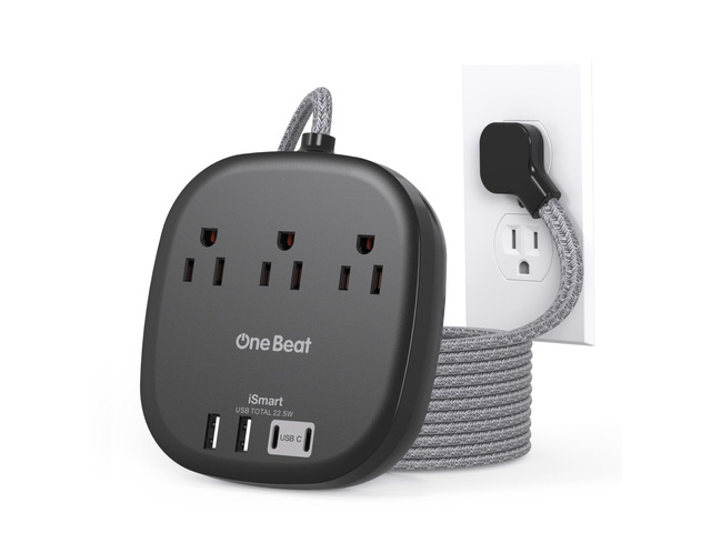 Cruise Ship Travel Essentials, 22.5W/4.5A Flat Plug Power Strip, Black 6Ft Extension Cord, 3 Outlets 4 USB Ports (2 USB C) Cruise Approved Power...