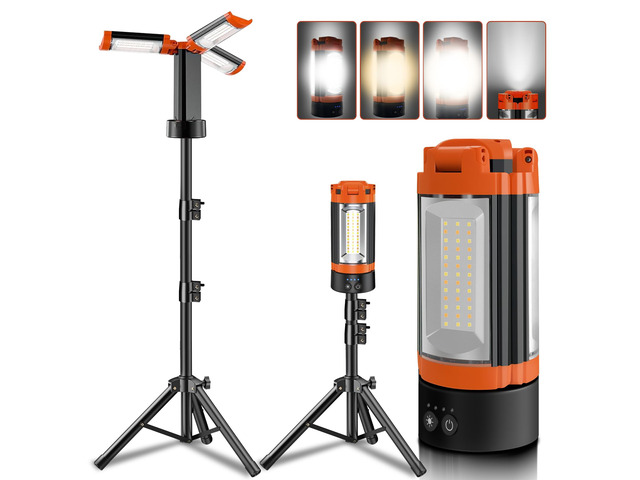 Rechargeable 12000mAh Camping Light with Adjustable Stand Cordless Work Light with 3 LED Lamp Heads, 2200 Lumens Dimmable Magnetic Emergency...