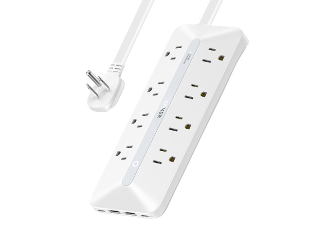 Power Strip, 900J Surge Protector, 35W Max Flat Plug Extension Cord with Multiple Outlets, 8 AC, 2 USB A, 2 USB C, 5ft Outlet Extender, Dorm Room...