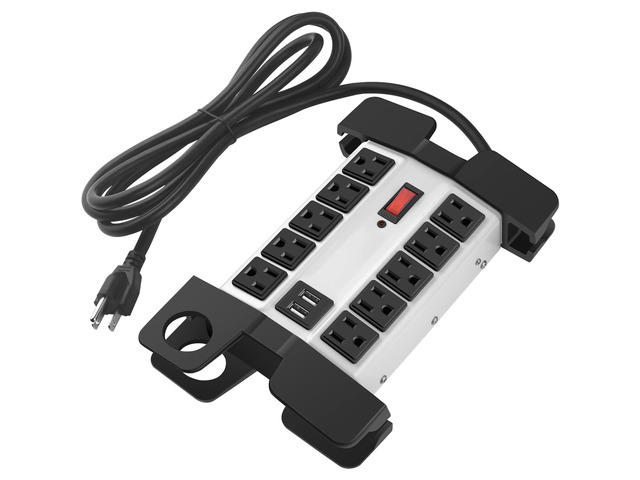 Heavy Duty Power Strip with USB Ports, 10 Outlets. Grey, 5FT. Garage, Surge Protector 2700 Joules, Industrial Workshop Metal 15Amp Extension Cord...