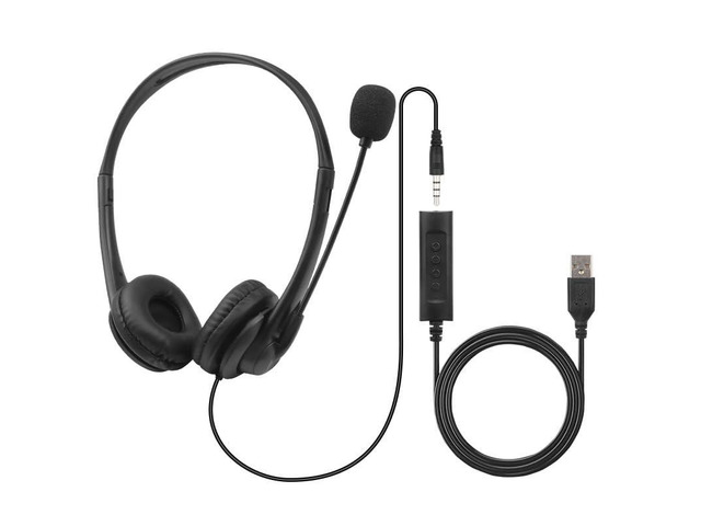 Wired Headset, Noise Cancellation, 3.5mm Port or in-line Control with USB-A Port, Ideal for Educational, Office, Games, Call Centers, podcasts,...