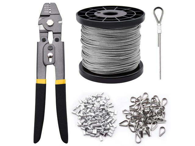 328ft 1/16' Wire Rope Crimping Tool Kit for Railing, Decking, Picture Hanging