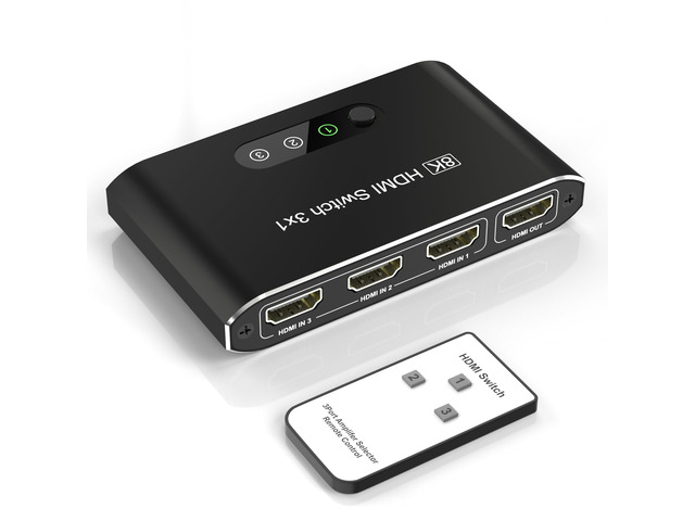 8K HDMI 2.1 Switch 3 in 1 Out, Aluminum HDMI Switcher with Remote & Auto Switch, Supports 4K@120Hz, HDCP 2.3, HDMI Splitter Selector Box Compatible...