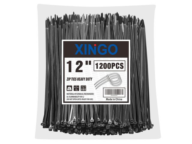 12 Inch Black Zip Ties 1200 PCS, 75 LBS Tensile Strength, UV Resistant Cable Ties, Premium Self-locking Plastic Ties for Indoor and Outdoor Use