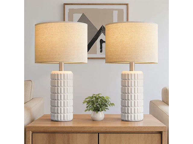 23' Modern Ceramic Table Lamps Set of 2, Lamps for Bedroom, White Lamps for Living Room, Bedroom, Bedside, Night Stands, End Table, Desk,...
