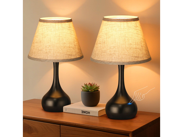 Touch Table Lamp for Bedroom Set of 2, 3-Way Dimmable Bedside Lamp for Nightstand, 17 Farmhouse Metal Desk Lamp with Linen Shade for Living Room,...