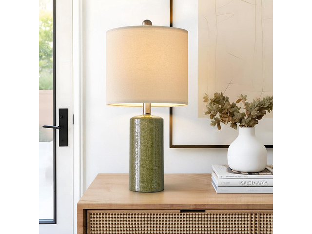 20.25' Small Single Table Lamp for Bedroom Modern Ceramic Nightstand Lamp Farmhouse Bedside Lamp Boho Living Room End Side Table Lamp, Green