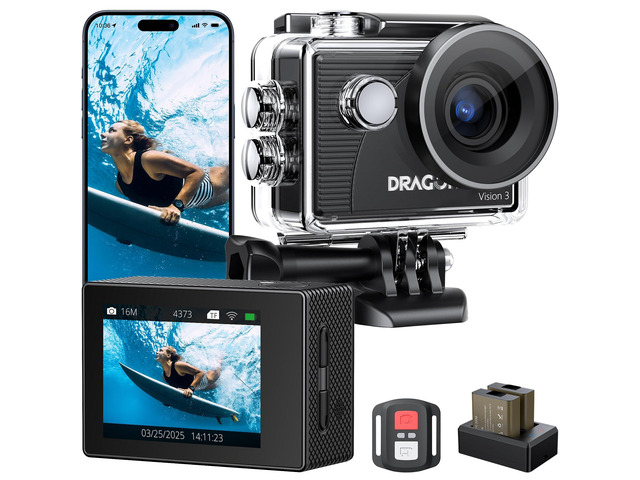 4K30FPS Action Camera Vision 3 20MP 100FT Waterproof Camera Underwater Sports Camera with Remote Control 4X Zoom WiFi 170Â° Wide Angle 2 Batteries...