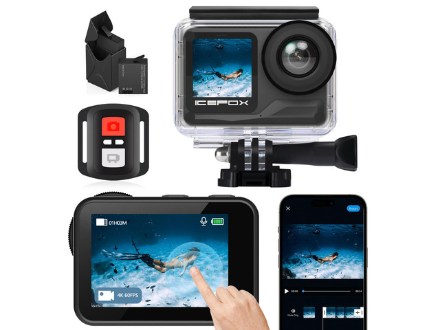 4K Action Camera 5X Zoom 60FPS 20MP 98FT Underwater Sports Dual 2150mAh Batteries, Waterproof Housing, EIS Stabilization, Snappro App Video &...