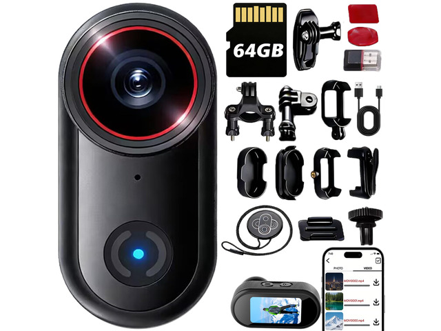4k Sports Camera,Body Cameras with Audio and Video Recording,64GB Wearable Thumb Action Body Cam, WIFI Pov Camera with Magnetic Back Clip,...
