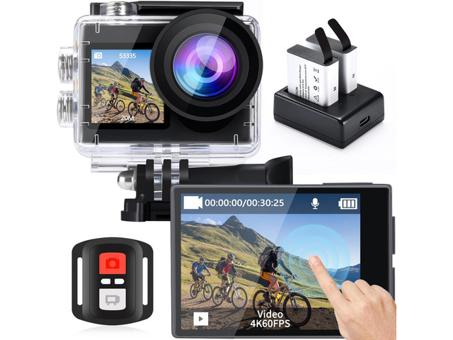 20MP 4K 5X Zoom Action Camera with EIS & WiFi 98FT for Snorkeling 4K Ultra HD Video, Waterproof to 98FT, Dual Batteries. EIS for Smooth Footage,...