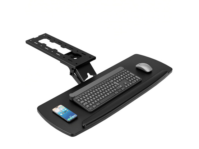 Keyboard Tray Under Desk with Storage Drawer, Height Adjustable Keyboard Tray Slide Out 360° Swivel Tilt, Ergonomic Under Desk Mount Keyboard &...
