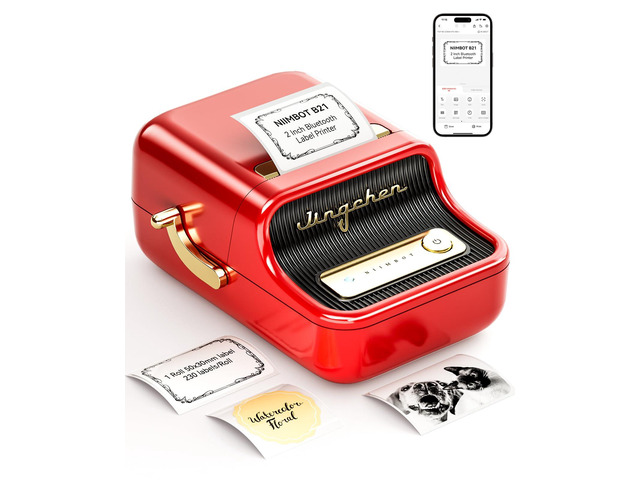 B21 Label Maker, 2 Inch Bluetooth Thermal Label Printer, Red Retro Sticker Printer, for Address, Logo, Canning Jar, Candle, Mailing,Gift,...