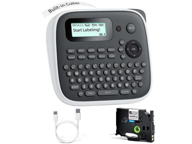 D210S Label Maker Machine with Tape-12mm Portable Labeler School Label Maker Waterproof Labels, Desktop Keyboard Labeler Multiple Symbols for Home,...
