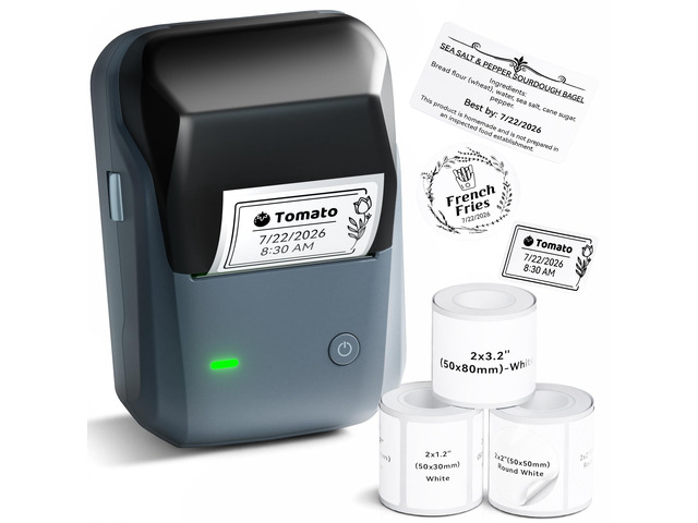 B1 Label Maker Machine with 3 Roll Tapes, 2Inch Portable Printer Thermal Label Printer Easy to Use for Office, Home, Business, Support Smartphones...