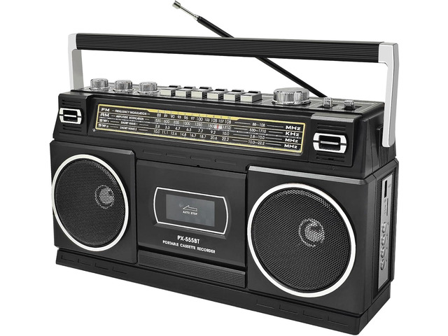 Cassette Player Boombox with Bluetooth, AM/FM/SW Radio & Record to USB, 24W Stereo Sound, 4 Power Modes, Portable Retro Stereo for Indoor Outdoor,...