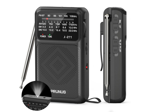 J211 Portable Radio AM FM, USB C Charging and AA Battery Operated Excellent Reception& Clear Speaker, Headphone Jack, Back Clip, Lanyard,...