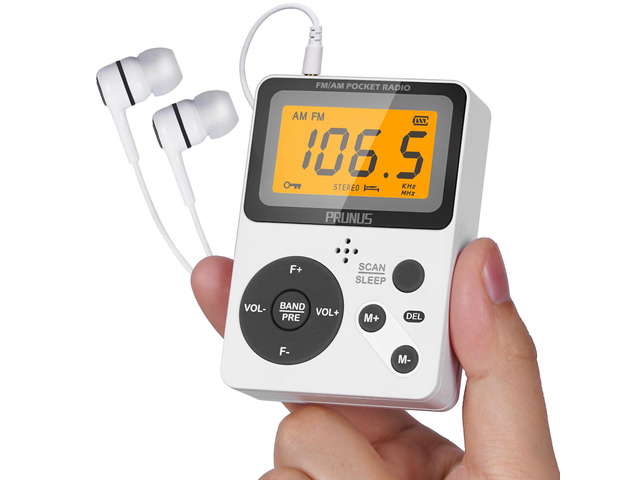 J-159 Pocket AM FM Radio Portable with Stereo Earphone (No Speaker) 2 x AAA Powered, Manual Preset, Lock Key, Backlight, Sleep Timer, Mini...