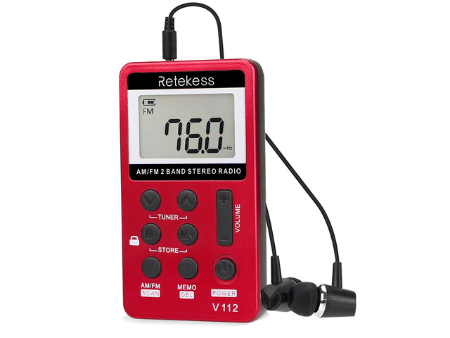 V112 AM Portable Pocket Radio, FM Receiver (Red) for Walking, Jogging, Training, Church, Digital Tuning Stereo,with Headphones, Rechargeable Battery