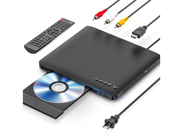 Ultra Slim DVD Player, Thin HDMI AV DVD Players for TV, 1.77 Inch Design with Region Free & Colourful HD Pixels, Supports USB Playback, NTSC/PAL...