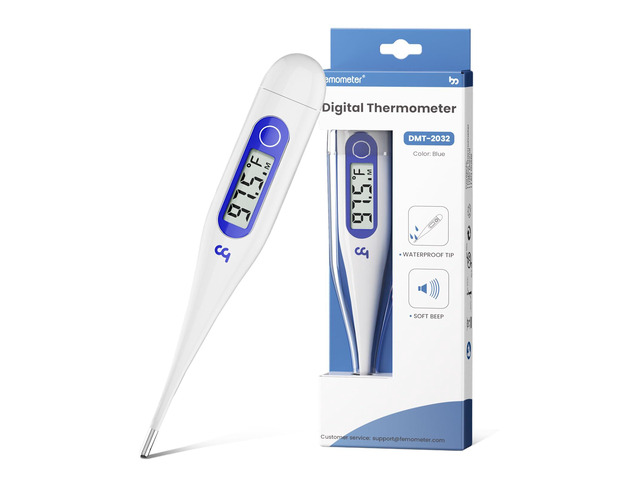 Femometer Digital Thermometer for Adults and Kids, Klein Blue Fever Alert, Memory Recall, C/F Switchable, for Oral, Rectal or Under Arm Use