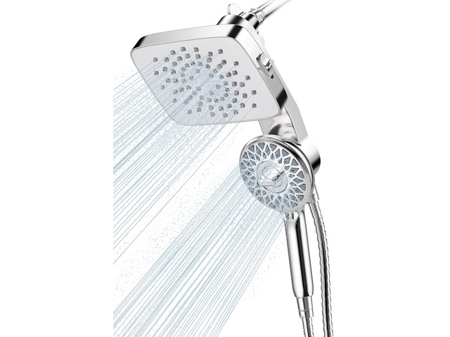 Dual Shower Head with Magnetic Handheld, Chrome Rain Shower Combo, 2-in-1 Fixed & Detachable, Multiple Spray Modes, Built-in Magnet Dock, 6ft Hose