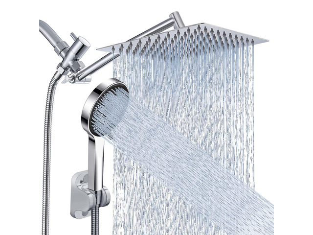 Shower Head, Rain Shower Head with Handheld Spray Combo, 10 Inch Adjustable High Pressure Rainfall Shower Head, Dual Showerhead Set with Extension...