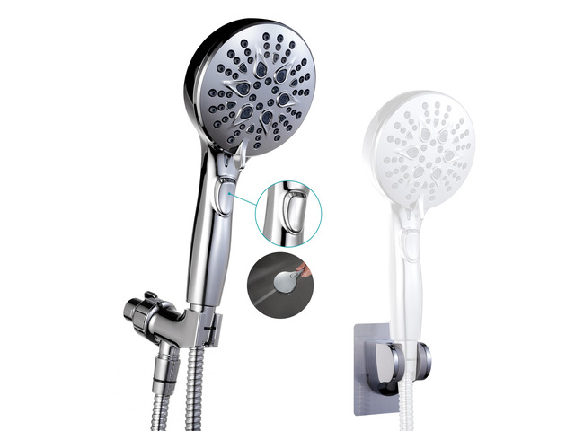 Handheld Shower Head with ON OFF Switch & 79in Stainless Steel Hose Built-in Power Spray,7-Setting High Pressure Spray with Bracket & Extra No...