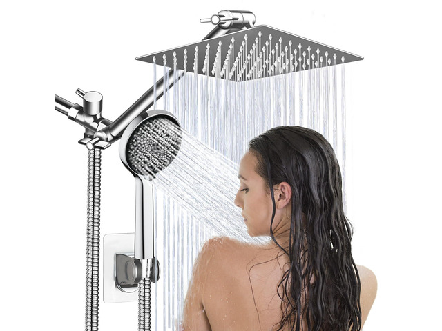 Shower Head,8Rain Shower Head with Handheld Spray Combo with 11'' Angle Adjustable Extension Arm/Flow Regulator/Shower System,High Pressure...
