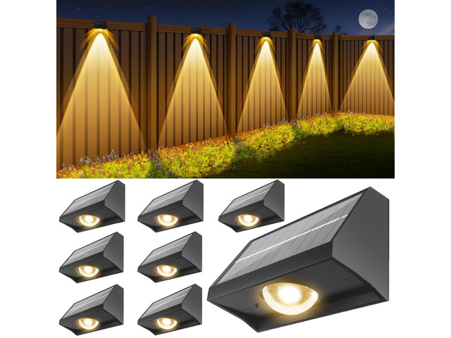 Solar Fence Lights Outdoor Waterproof High Brightness LED Spot Lens Deck Lights 7 Mode Warm & Cool White RGB Solar Powered Wall Lighting Decor for...