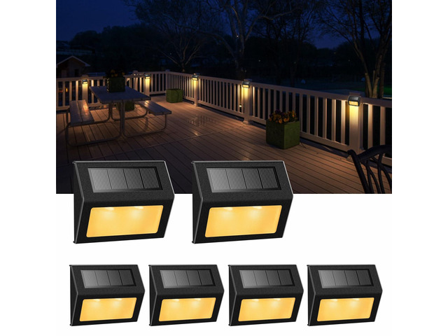 Warm White Solar Lights for Deck Step Fence, Black SST Housing, 6 Pack Soft warm non-glare LED lamp, sturdy stainless steel casing with black...