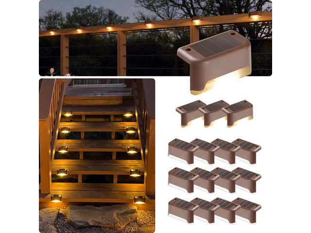 Led Solar Deck Lights, 16 PackWaterproof, Warm White LED Solar Deck Lights for Outdoor Stairs, Step, Fence, Railing, Yard and Patio