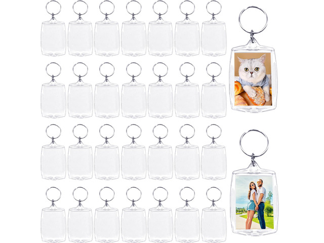 30 pcs Acrylic Photo Frame Keyring,2.16 x 1.5 Inch/5.5 x 4 cm Personalized Keychains,Clear Picture Keychain as Gift,Suit for Artwork