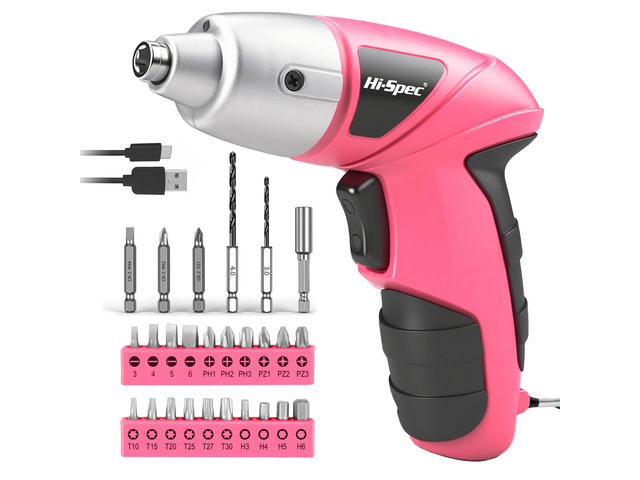 Small Electric Screwdriver, Mini Drill Set, Rechargeable 3.6V Cordless Screwdriver with 26 Driver Bits, Power Tool for Small Projects & Home Use, Pink