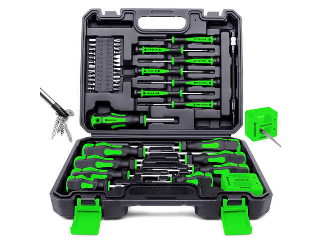 Magnetic Screwdrivers Set with Case, 43-piece Includs Slotted, Phillips, Hex, Pozidriv,Torx and Precision Screwdriver Set, Magnetizer Demagnetizer...
