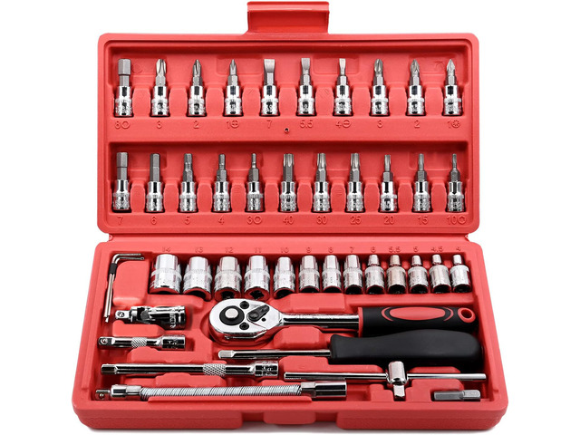 46 Pieces 1/4 inch Drive Socket Ratchet Wrench Set, with Bit Socket Set Metric and Extension Bar for Auto Repairing and Household, with Storage Case