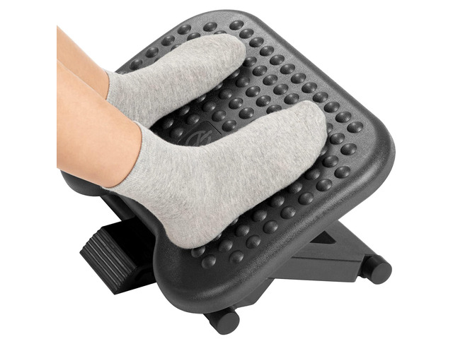 Adjustable Foot Rest for Under Desk with Massage Surface and Tilt 3 height positions, large non-skid platform, pre-assembled foot stool for work,...