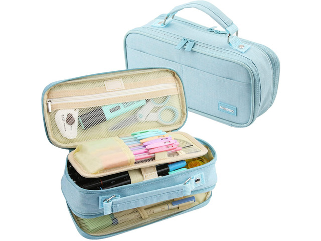 Large Capacity Pencil Case, 4 Compartment Pen Pouch Organizer with Double Zipper, Storage Bag for School, Office, Teen Girl Boy Men Women