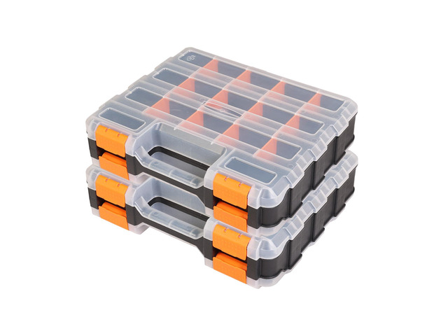 Tool Box with Transparent Lid, Double Side 34-Compartments Organizer Box with Removable Dividers for Hardware, Screws, Bolts, Nails, Beads, Jewelry...