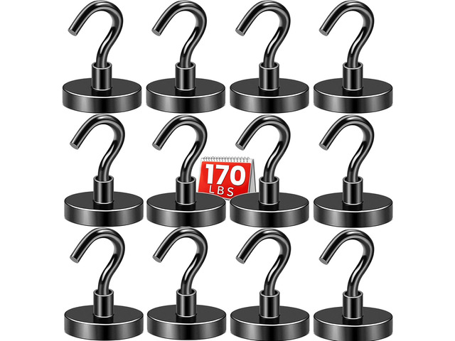 Magnetic Hooks,170lbs Heavy Duty Magnets with Hook Black 12 Pack Rare Earth N52 2026 Cruise Cabin Ship Essentials for Fridge Hanging Classroom...