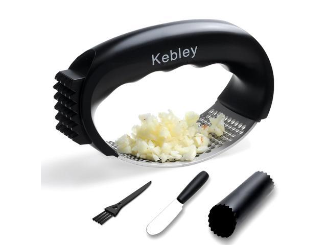 Garlic Press Rocker Stainless Steel Garlic Crusher, Mincer and Chopper with Peeler and Scraper,brush, Easy Kitchen Gadget for Effortless Smashing