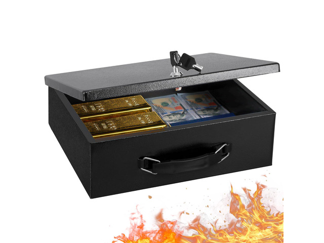 Fireproof Document Box with Key Lock, Large Safe Storage Box for Valuables, Fire Resistance Security Chest, Lock Box for Passport, Cash, Tablet...