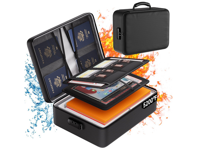 5200°F Fireproof Document Organizer Box with Lock, Heat Insulated Upgraded FireWater-Resistant Box 8 Layers File Organizer,Portable Home Travel...