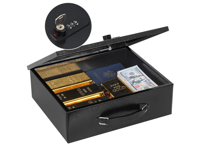 Fireproof Lock Box for Documents, Dual Combination and Key Lock Security with Carrying Handle, Metal Strong Safe Box to Keep Personal Items,...
