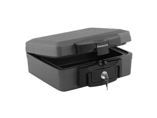 Fireproof and Waterproof Safe, Black Portable Lock Box with Key Lock and Carrying Handle for Money, Passport, Exterior: 14.3 in W x 13 in D x 6.1...