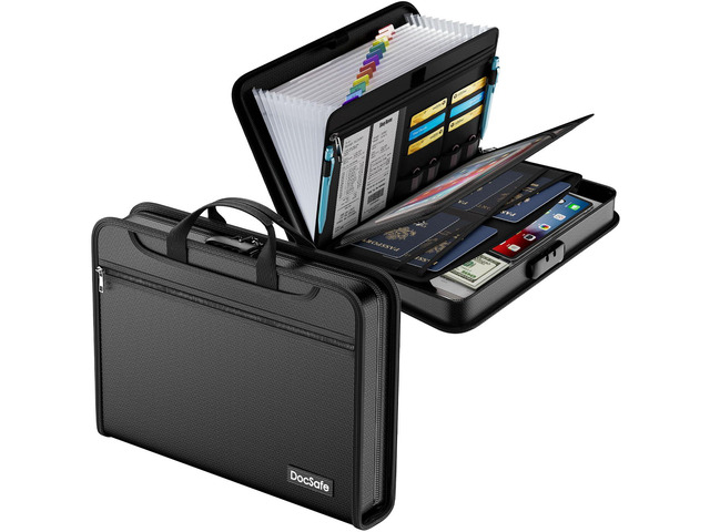 Accordion File Organizer with Combination Lock,Fireproof Water Resistant Expanding File Folder with Multi Pockets,Document Organizer Home Office...