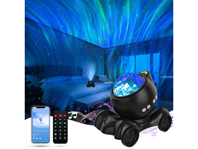 Aurora Light Projector Northern Lights Bluetooth Speaker, Pure Black 33 Dynamic Light Effects, 8 Soothing White Noises, Remote Timer, 360°...