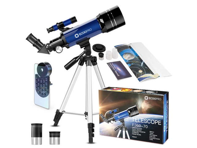 Telescope for Kids & Adults, 70mm Aperture 360mm Refractor (15X-150X) Portable Telescope with Adapter, 2 Eyepieces, Finder Scope, Great Gift for...