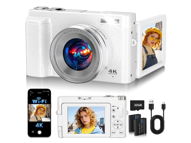 64MP Digital Camera for Photography, 2026 New WiFi 4K Vlog Video Camera for YouTube with 180° flip Screen, Autofocus Anti-Shake, 16X Zoom, Small...