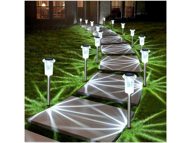 Solar Lights Outdoor Waterproof 10 Pack Pathway Lights Cool White Stake Lights for Yard Garden Driveway Walkway Outside Landscape Path Lights, Auto...